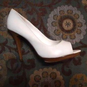 White Heels, Peep-Toe, White Color, Women's Size 9 US